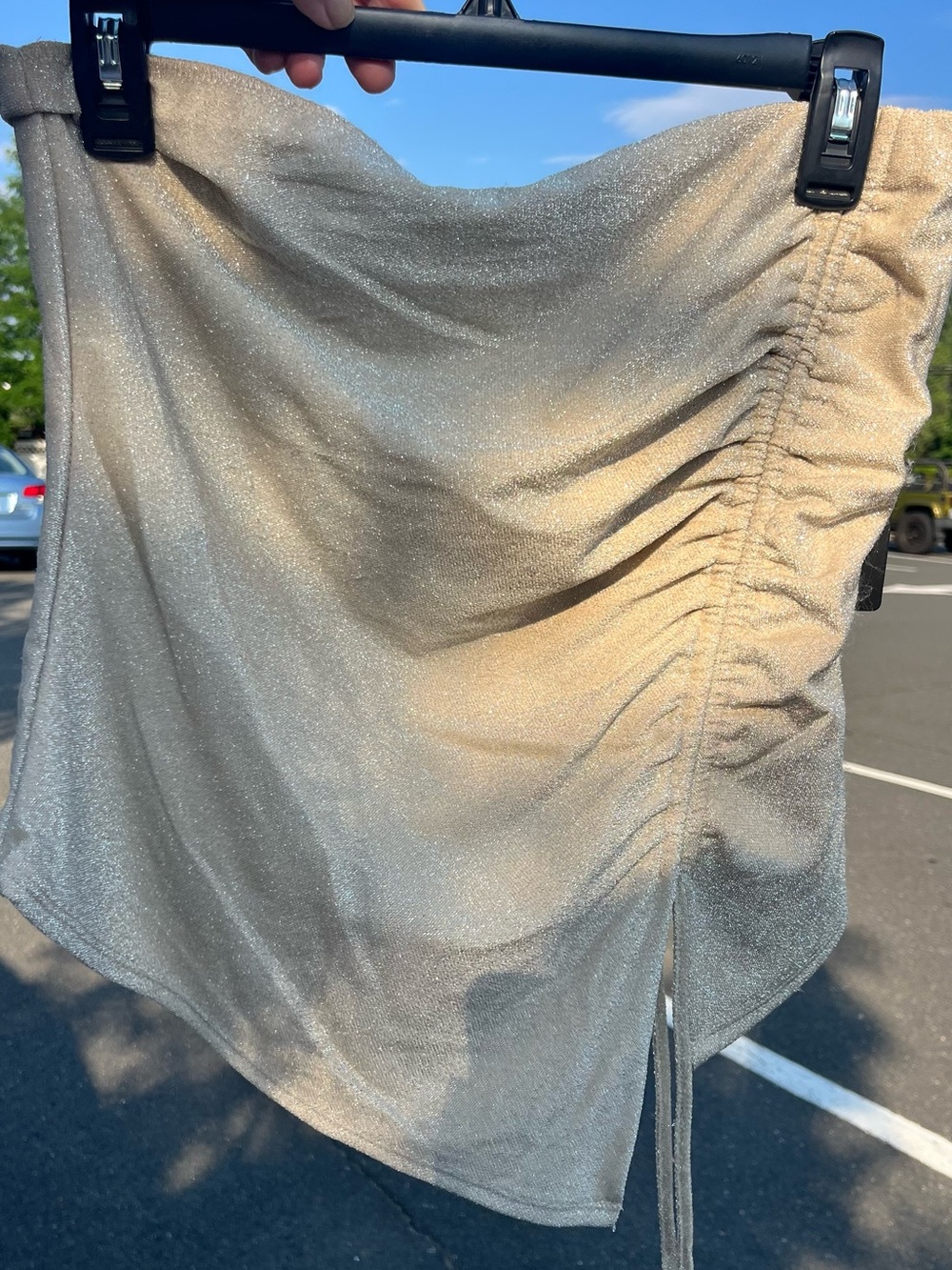 Madden Girl Women’s Sleeveless Shimmery Champagne Ruched Top, Size L